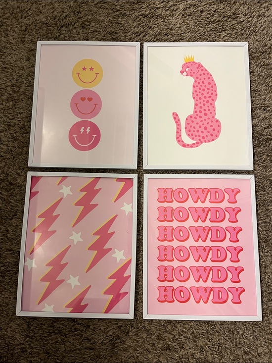 Other - Pink Graphic Wall Art Set - 4 Cheerful Prints